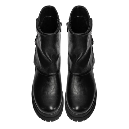 Queen Helena Stivaletti da Donna con fibbie laterali e suola carrarmato Art.X33-96 Col.Nero