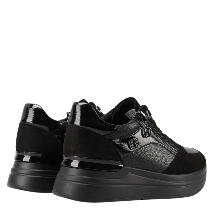 Queen Helena Scarpe da Donna con zeppa e zip laterale in camoscio e pelle Art.X33-21 Col.Nero