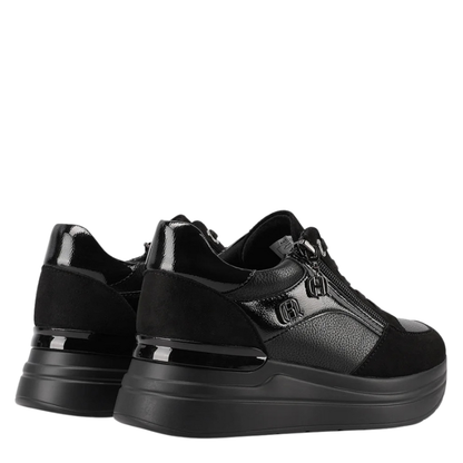 Queen Helena Scarpe da Donna con zeppa e zip laterale in camoscio e pelle Art.X33-21 Col.Nero