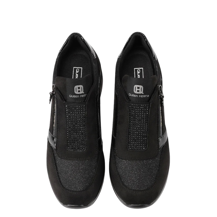 Queen Helena Scarpe da Donna con punta affusolata e zeppa Art.X33-28 Col.Nero