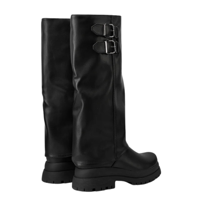 Queen Helena Stivale da Donna con fibbie e suola carrarmato Art.X33-94 Col.Nero