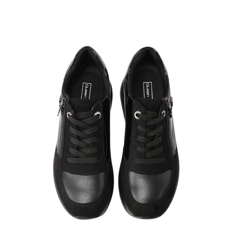 Queen Helena Scarpe da Donna con zeppa e zip laterale in camoscio e pelle Art.X33-21 Col.Nero