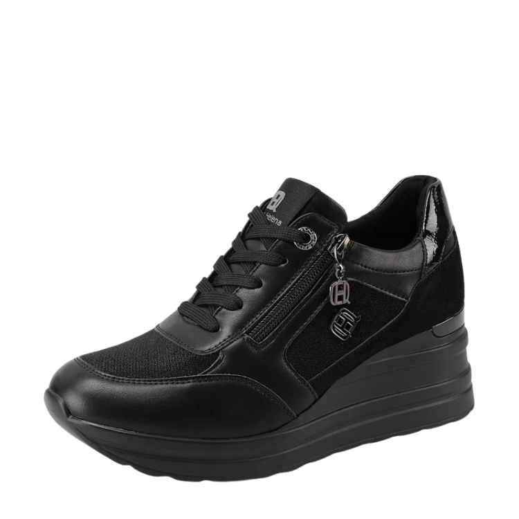 Queen Helena Scarpe da Donna con zeppa e zip laterale Art.X33-27 Col.Nero