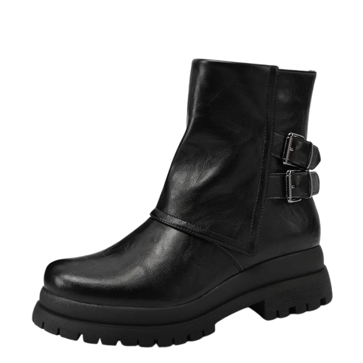 Queen Helena Stivaletti da Donna con fibbie laterali e suola carrarmato Art.X33-96 Col.Nero