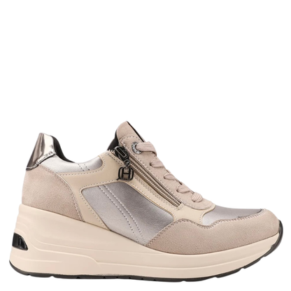Queen Helena Scarpe da Donna con zeppa e zip laterale Art.X33-29 Col.Beige