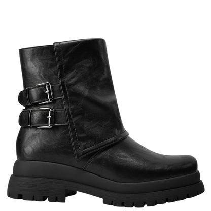 Queen Helena Stivaletti da Donna con fibbie laterali e suola carrarmato Art.X33-96 Col.Nero