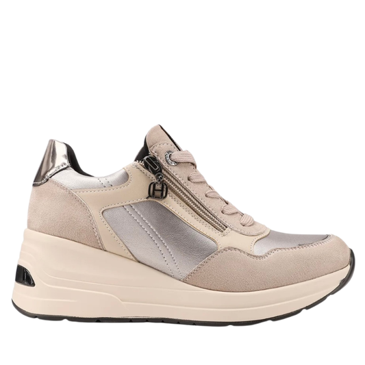 Queen Helena Scarpe da Donna con zeppa e zip laterale Art.X33-29 Col.Beige