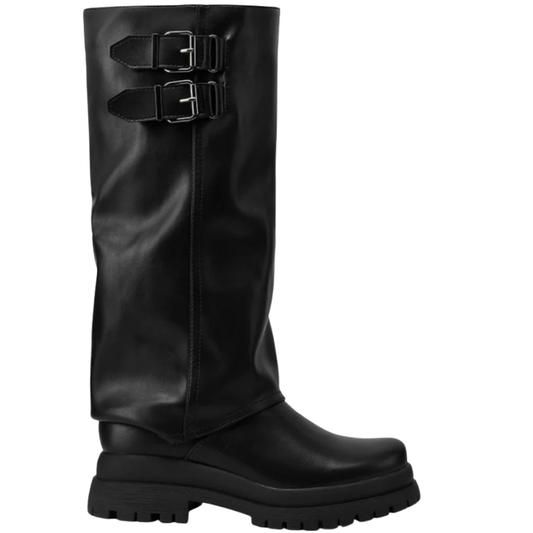 Queen Helena Stivale da Donna con fibbie e suola carrarmato Art.X33-94 Col.Nero