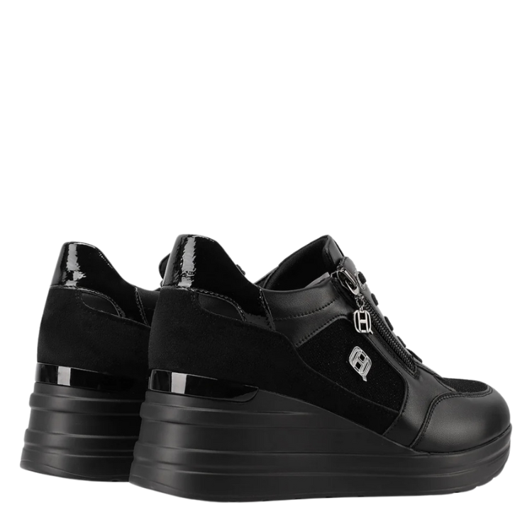 Queen Helena Scarpe da Donna con zeppa e zip laterale Art.X33-27 Col.Nero