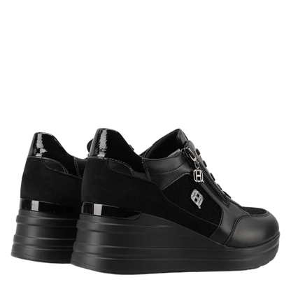 Queen Helena Scarpe da Donna con zeppa e zip laterale Art.X33-27 Col.Nero