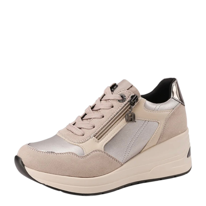 Queen Helena Scarpe da Donna con zeppa e zip laterale Art.X33-29 Col.Beige