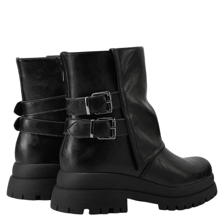 Queen Helena Stivaletti da Donna con fibbie laterali e suola carrarmato Art.X33-96 Col.Nero