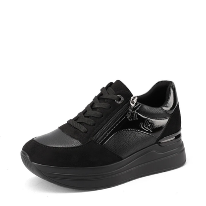 Queen Helena Scarpe da Donna con zeppa e zip laterale in camoscio e pelle Art.X33-21 Col.Nero