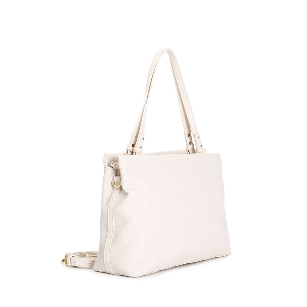 Cafènoir Borsa donna Shopping bag con stampa monogram embossed con tasca Bianco